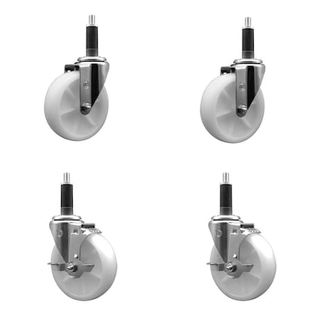 Service Caster 5'' Nylon Wheel Swivel 1'' Expanding Stem Caster Set 2 Brakes, 4PK SCC-EX20S514-NYS-2-TLB-2-1